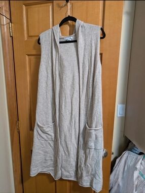 Cozy Sleeveless Hooded Open Cardigan Vest - Light Oatmeal